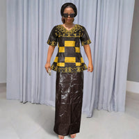 MD African Dresses For Women Embroidery 2PCS Tops Dresses Ankara Rich Robes Traditional Party Wedding Ramadan Church Clothes