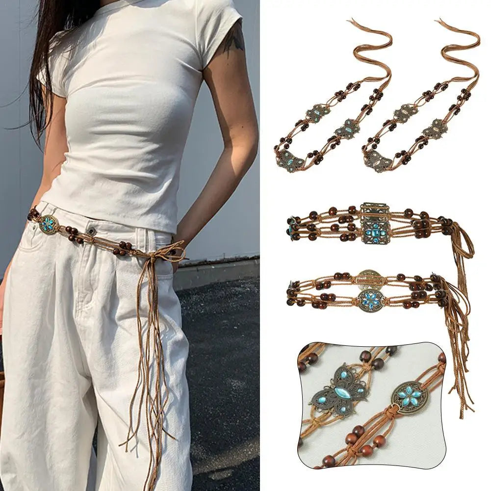 Women's Belt Vintage Ethnic Style Handwoven Belt Women's Dress Decorative Waist Chain Versatile Bohemian Style
