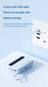 50000mAh Large Capacity Power Bank 4 In1  Built in Cable Intelligent Digital Display Laser Light Fast Charging External Battery