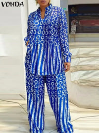 Women Plus Size Long Sleeve Polka Dot Suits