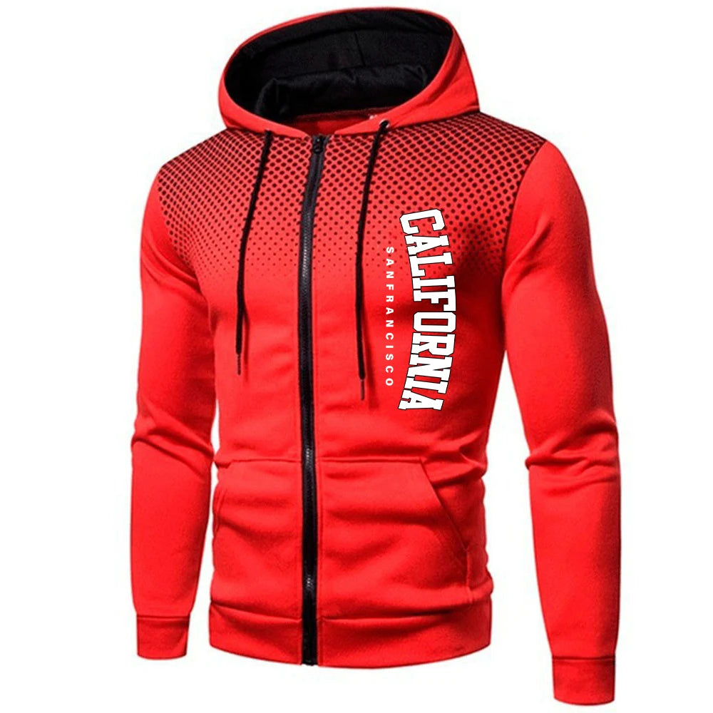 Fashion Men's Hoodies Print Casual Zipper Jacket Outdoors Sports Jogging Mens Clothing Autumn Winter Round Dot Sweatshirts Coat
