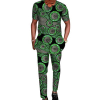 African Tribal Culture Men's Outfits Short Sleeve Set Shirts Patch Trousers African Print Male Pant Suits Party Wear Customized