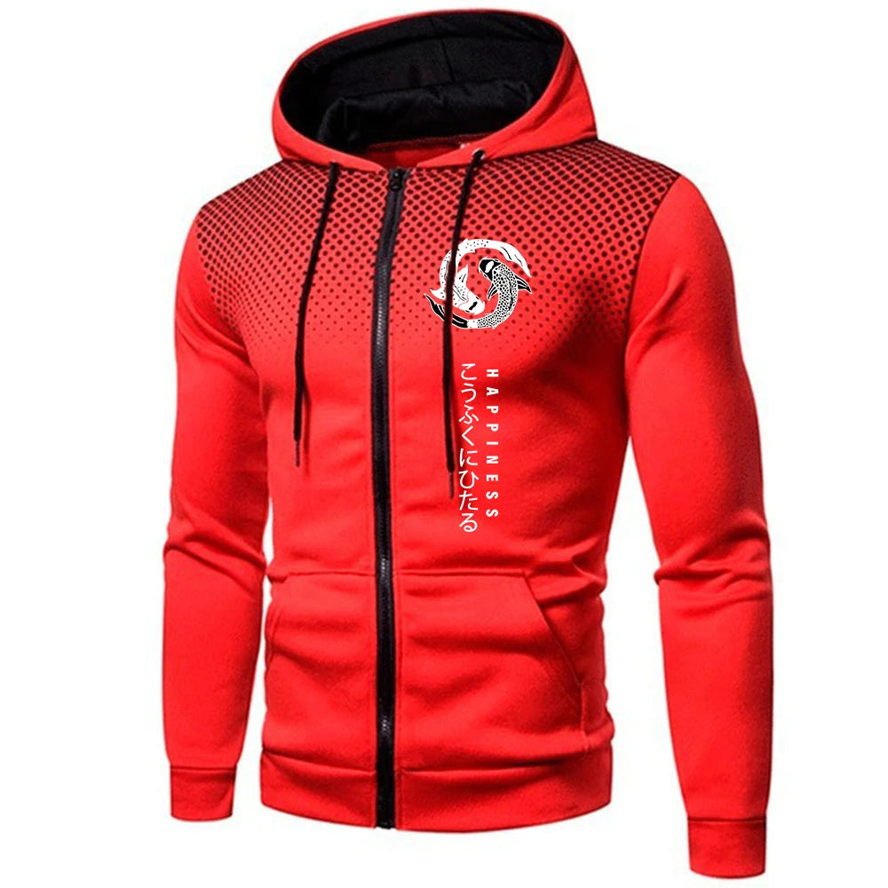 Casual Men's Hoodies Printing Daily Zipper Jacket Outdoors Sports Jogging Mens Clothing Autumn Winter Round Dot Sweatshirts Coat