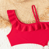Bikini Girls One Shoulder Ruffles Bathing Suit