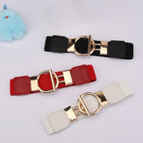 Women's Fashion Round Buckle Belt, Simple 4cm Wide Elastic Waistband, Decorative Temperament Waist Cincher
