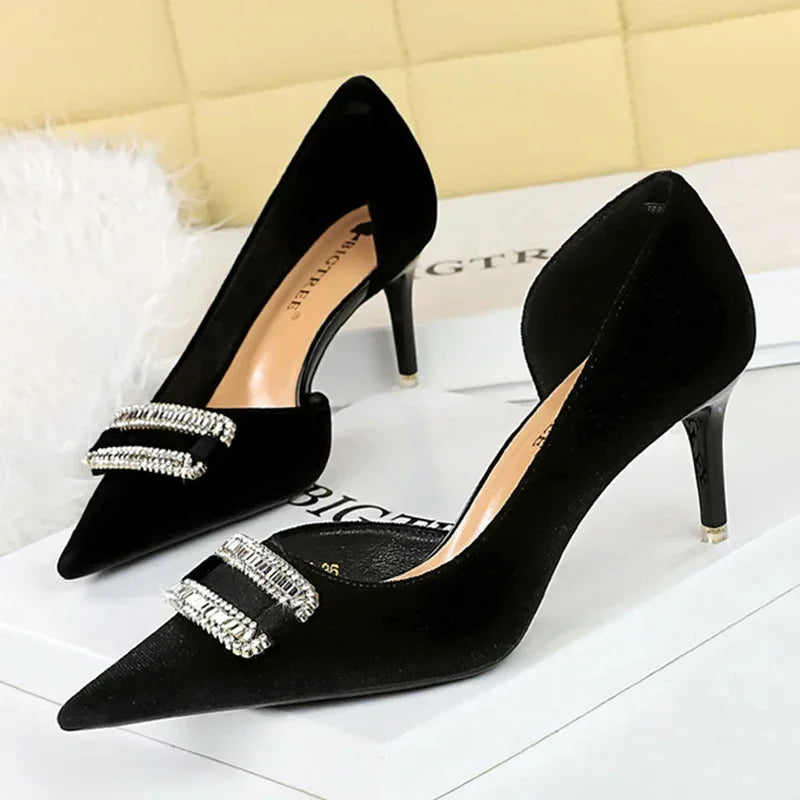 Women Thick Velvet Shallow Pencil High Heels