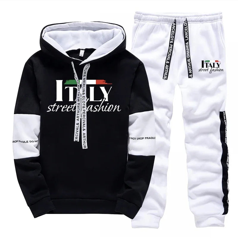 Mens Tracksuit Print Casual Sweatshirts Sweatpants 2 Pcs Set Autumn Winter Sportswear Suit Outdoors Sports Jogging Mens Clothing