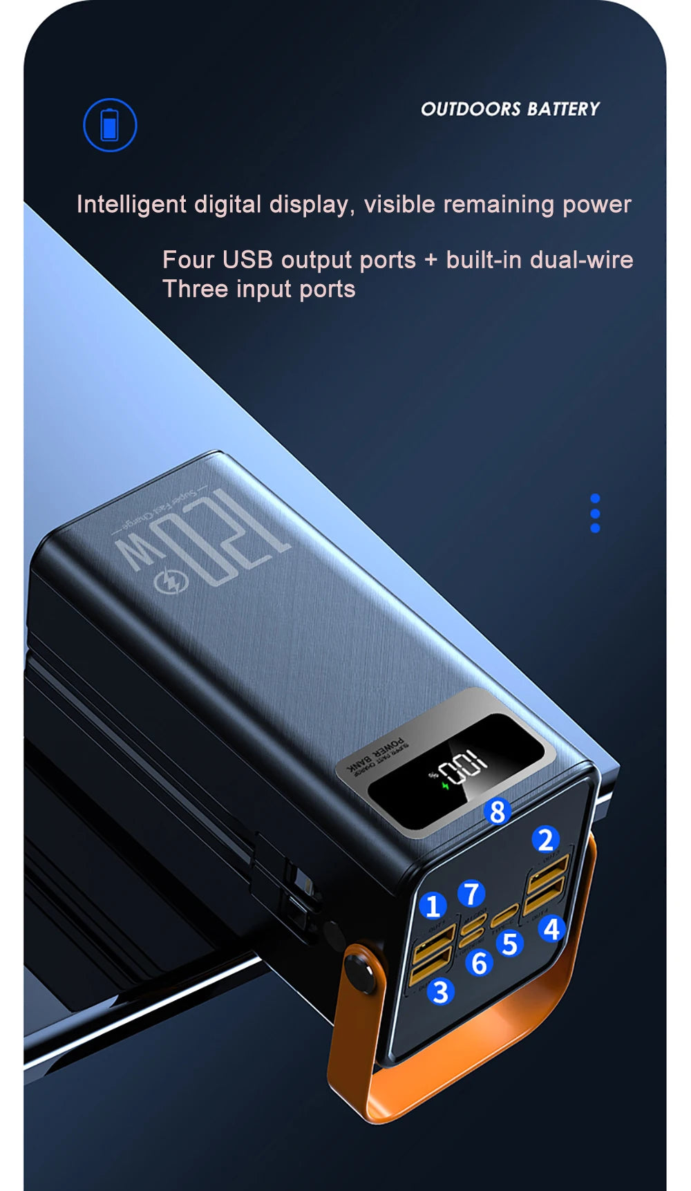 30000mAh 60000mAh Portable Power Bank 120W Fast Charging Power Station Emergency Power Bank LED Charger for Home Camping Phone