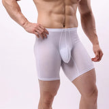 EUR Size Men Long Leg Boxer Shorts Underwear Mid Waist Sexy U Big Pouch Thin Panties Ice Silk Male Breathable Sports Underpants