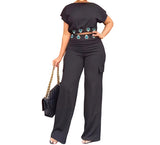 Geometric Print Boat Neck Top & Casual Pants Set