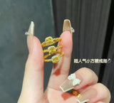 24K Real Gold Square Sugar Citrine Ring for Ladies