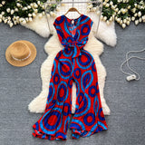 Summer Elegant Abstract Print High Jumpsuit