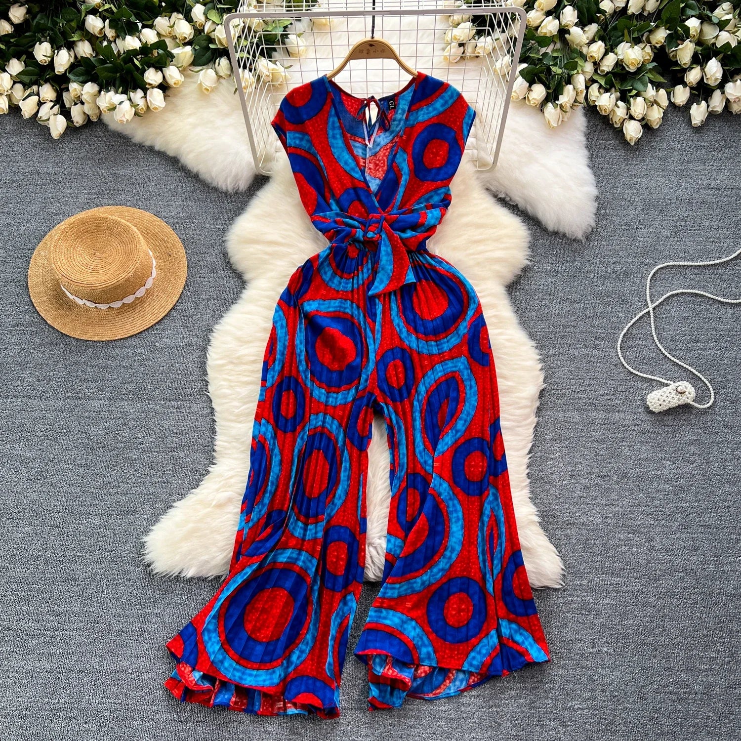 Summer Elegant Abstract Print High Jumpsuit