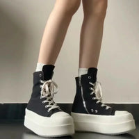 Women Punk High Top Flats Black Boots