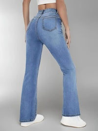 Casual High Waist Washed Denim Trousers for Women