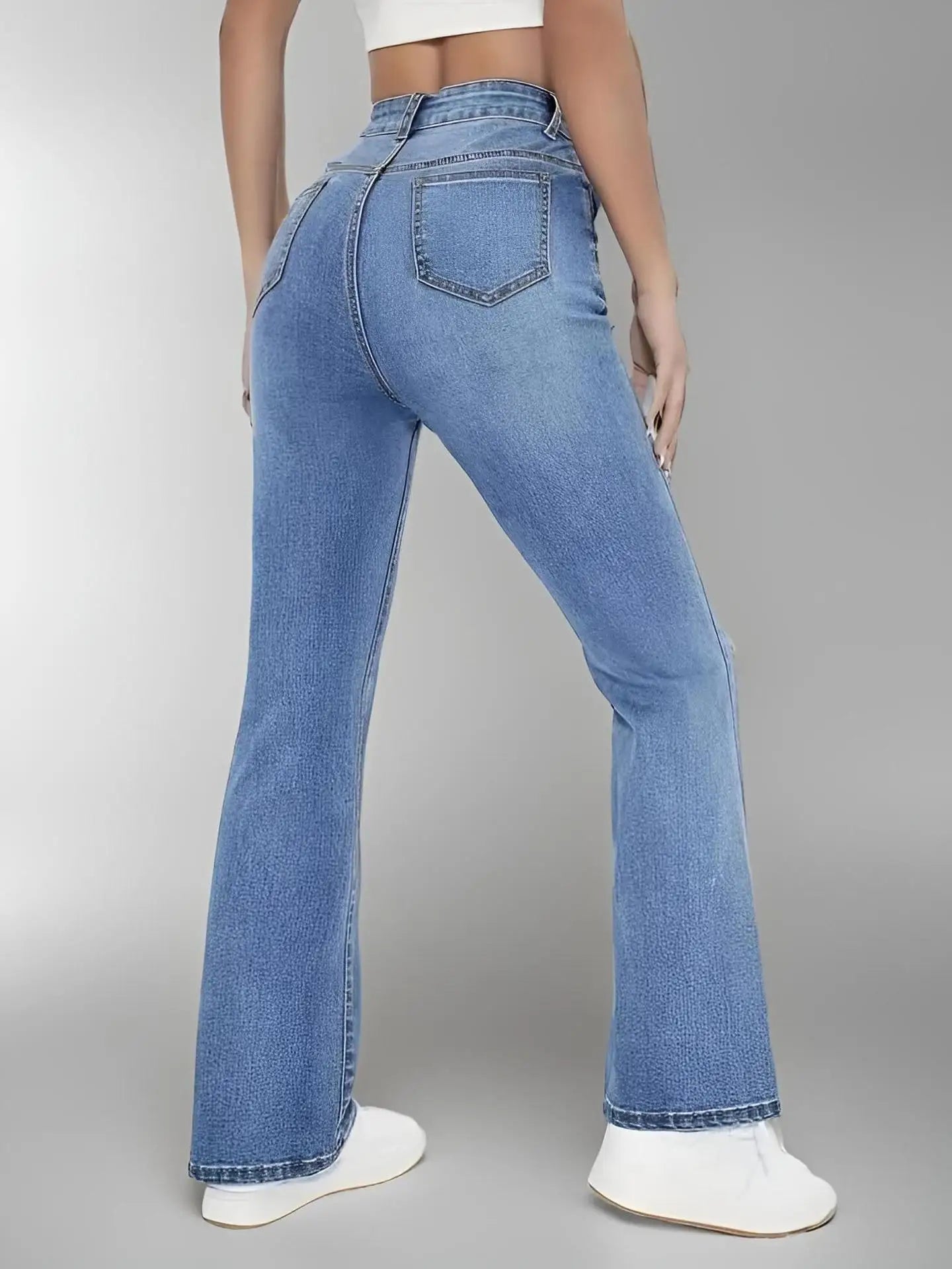 Casual High Waist Washed Denim Trousers for Women