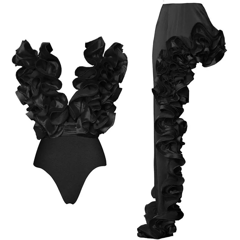 Women Ruffle Splice Bikini With Skirt