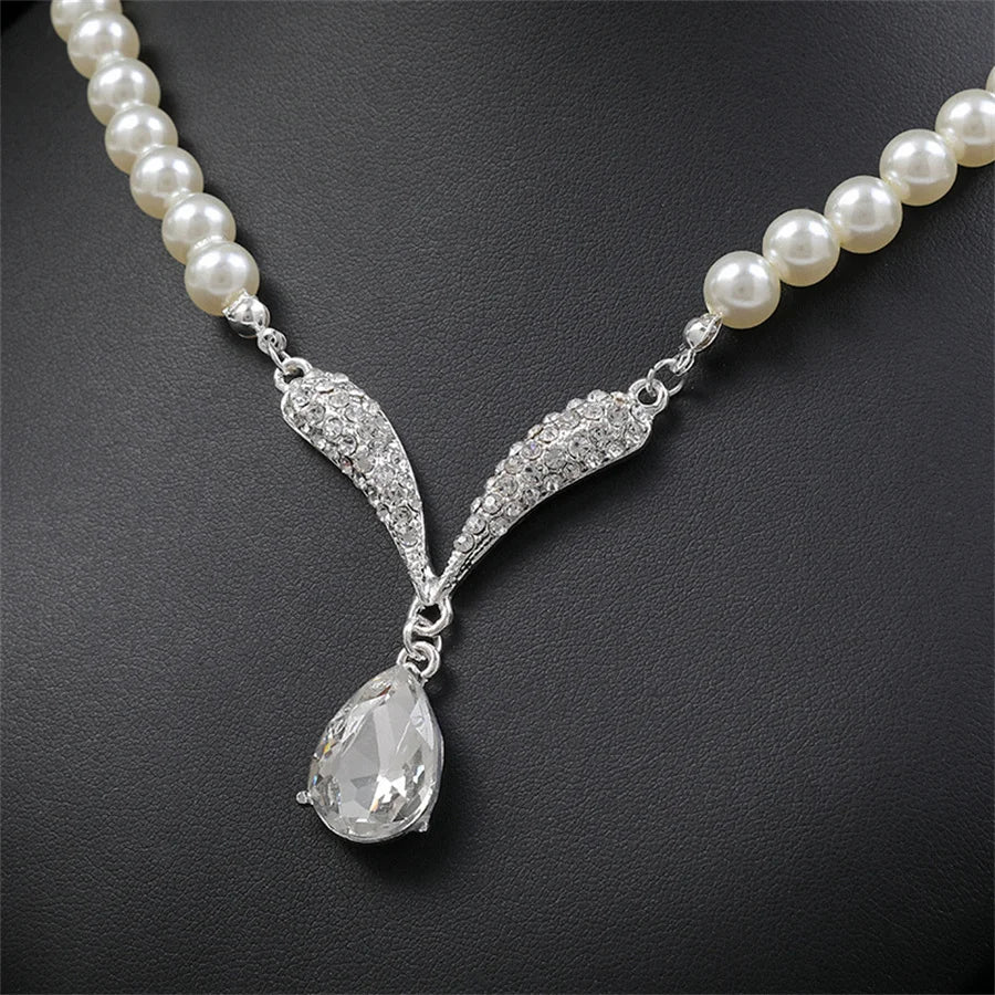 Personality flower Pearl Wedding Necklace Earring
