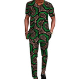 African Tribal Culture Men's Outfits Short Sleeve Set Shirts Patch Trousers African Print Male Pant Suits Party Wear Customized