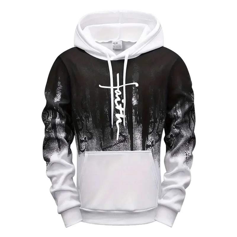 Mens Tracksuit Casual Printing Splash-ink Hooded Sweatshirts Sports Jogging Mens Clothing Autumn Winter Single Piece Tops Pants