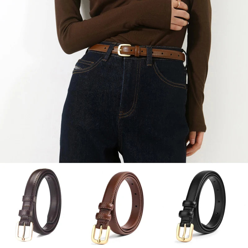 Women's PU Leather Belt with Metal Buckle Casual Simple Waist Strap for Jeans And Dresses Decorative Female Waistband Gift