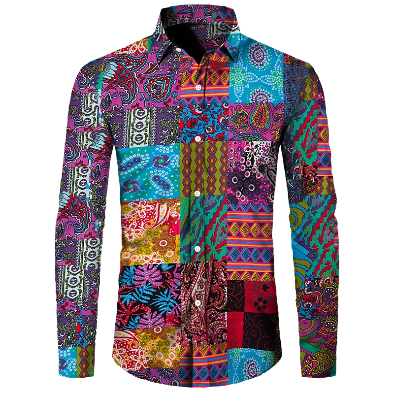 Long Sleeve 3D Printed Retro Ethnic Style Shirt