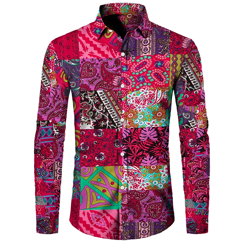 Long Sleeve 3D Printed Retro Ethnic Style Shirt