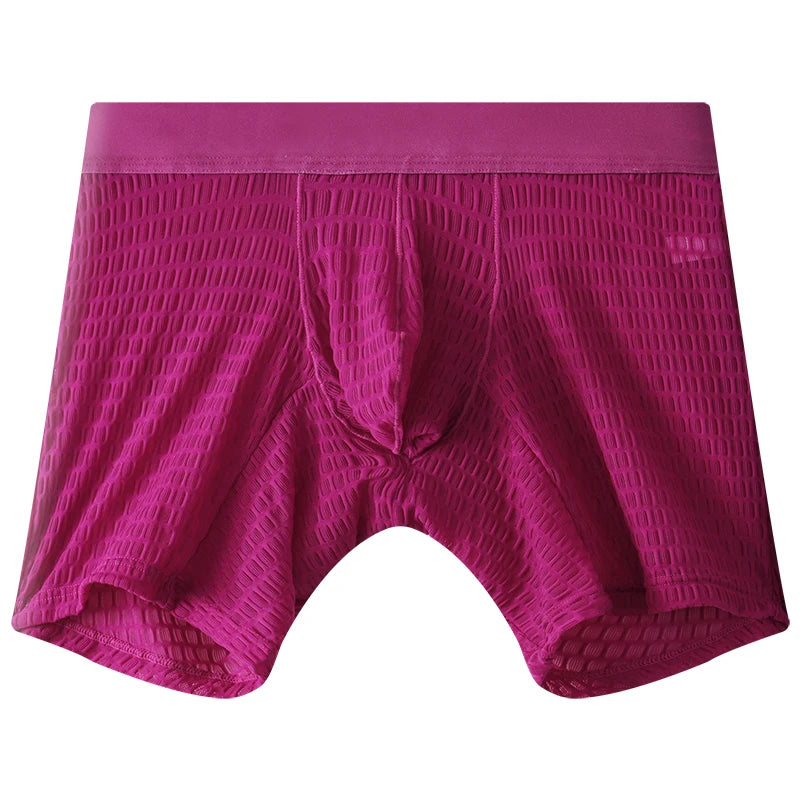 Fashion Ice Silk Underwear Long Leg Boxer Shorts For Man EUR Size Summer Thin Quick Dry Panties Lace Sexy Lengthen Underpants