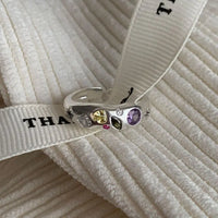 925 Sterling Silver Simple Colorful Heart Stone RingsFor Women Geometric Fashion Smiple Open Handmade Allergy Party Jewelry Gift