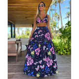 Summer High Waist Split Top With Long Skirt