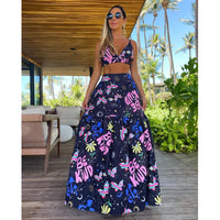 Summer High Waist Split Top With Long Skirt