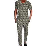 African Tribal Culture Men's Outfits Short Sleeve Set Shirts Patch Trousers African Print Male Pant Suits Party Wear Customized