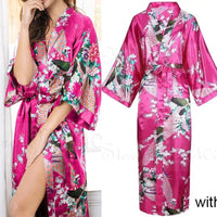 Women Long Robe Peacock Satin Print Nightgown