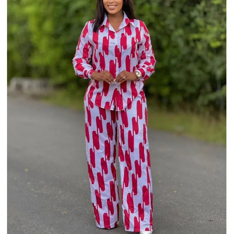 African Fashion Stripe Printed Two Piece Set