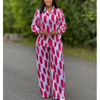 African Fashion Stripe Printed Two Piece Set