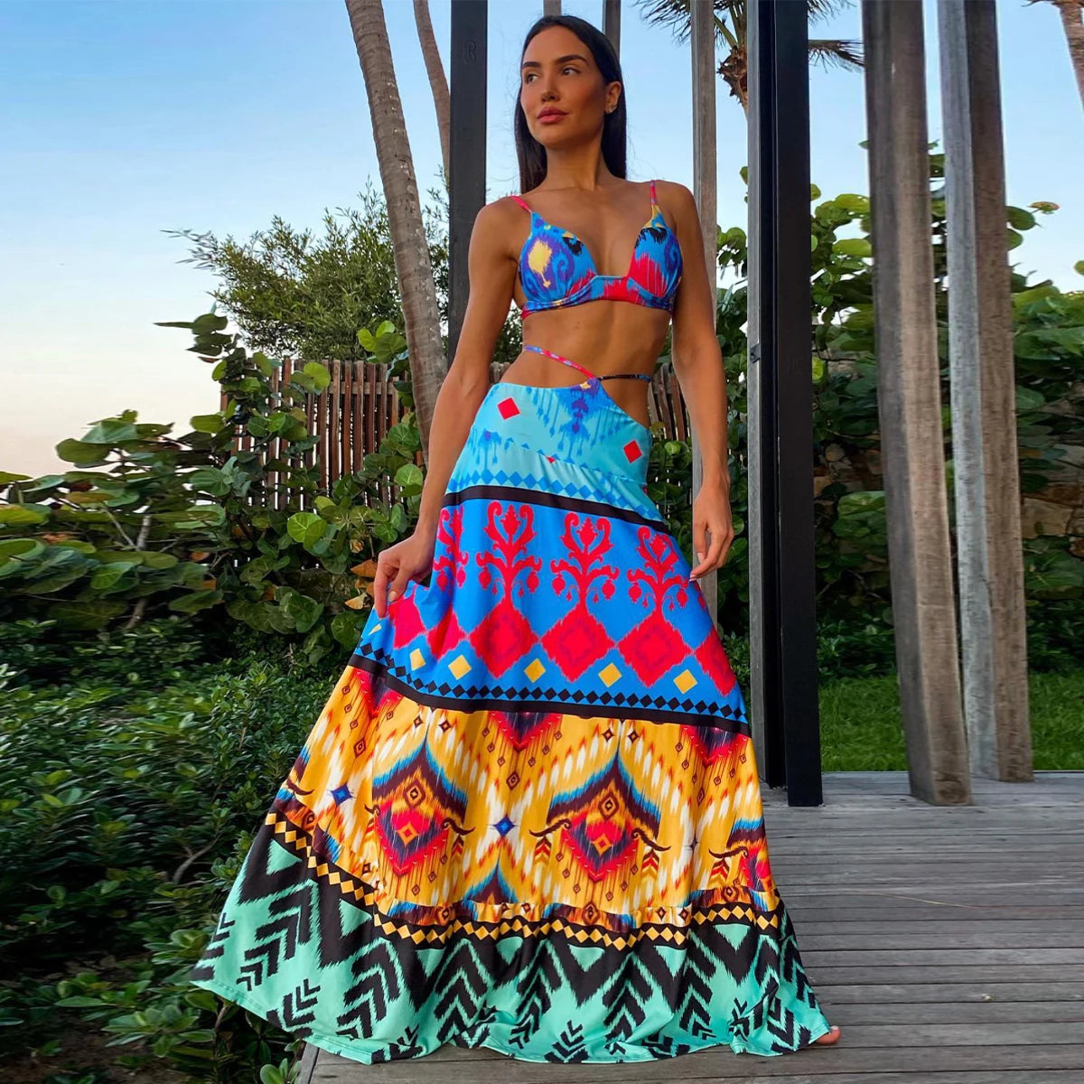 Women Geometry Printed Beach Cover Up