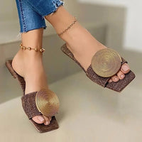Woman Summer Buckle Solid Flats Sandals