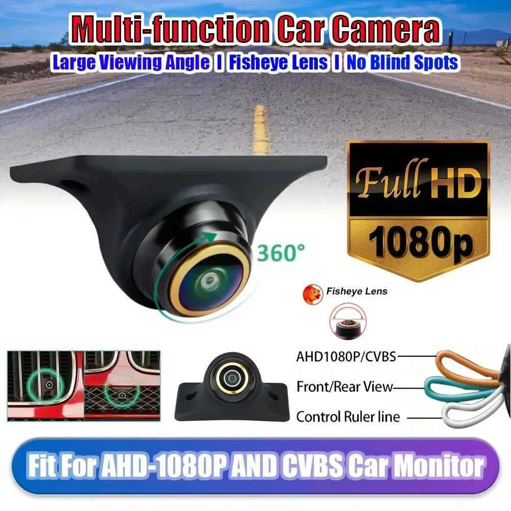 Car Camera AHD 1080P/CCD 360 Degree Rotating Fisheye Front/Side/Rear View Backup Camera for Car, Pickup, Truck, SUV, Van