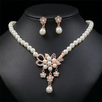 Personality flower Pearl Wedding Necklace Earring