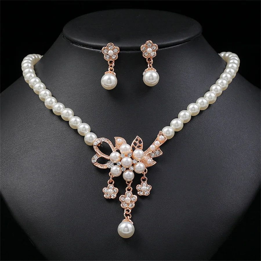 Personality flower Pearl Wedding Necklace Earring