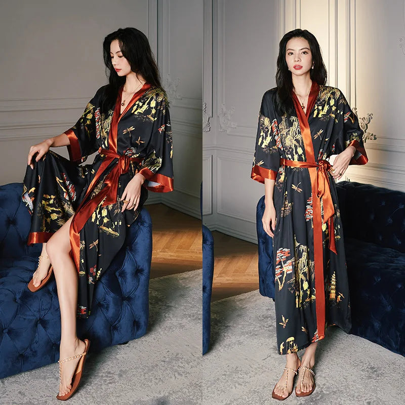 Summer Ice Silk Pajamas Bathrobes