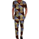African Tribal Culture Men's Outfits Short Sleeve Set Shirts Patch Trousers African Print Male Pant Suits Party Wear Customized