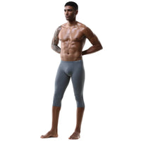 Men's Ice Silk Long Leg Trunk Sexy U Conevx Pouch Boxy Underwear Sports Fitness Running Shorts Pants Extended Knee Length Boxers