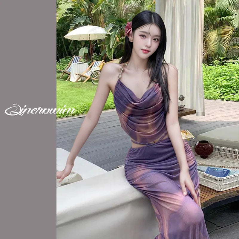 Tie-dye Sexy Slim Fit Gathering Suit