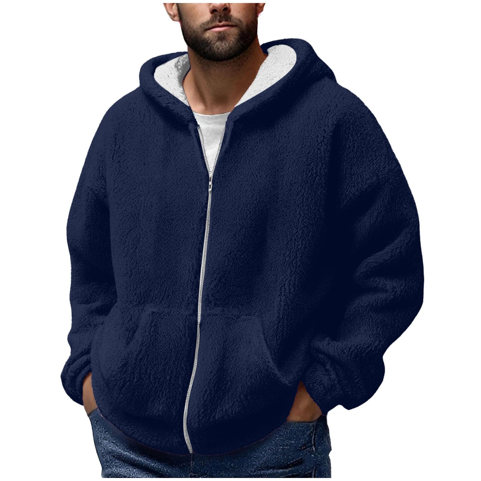 Men's Winter Zipper Hooded Fleece Sweatshirt with Pocket