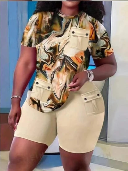 Casual Round Neck High Waist Shorts Pants Set