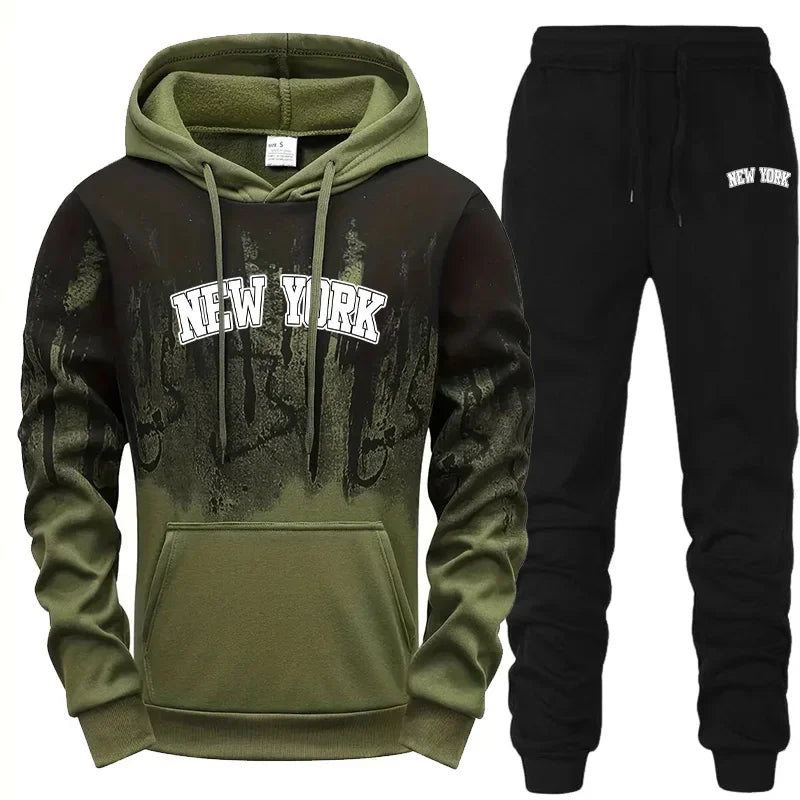 Mens Tracksuit Casual Print Splash-ink Hooded Sweatshirts Streetwear Daily Sports Jogging Mens Clothing Single Piece Tops Pants