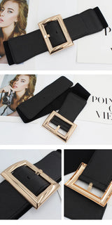 Women Wide Elastic Dress Belt Stretch Waist Belt Vintage Fashion Casual Cinch Belt Buckle Retro PU Leather Punk Waistband пояс
