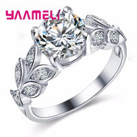 Hot Sell 925 Sterling Silver Color High Quality Zircon Crystals Paved Leaf Design