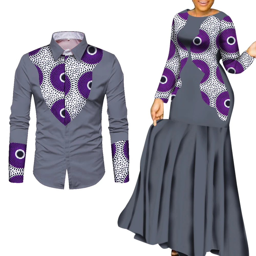 African Clothes for Couple African Clothing for Lovers Man's Woman's Long Party Maxi Dress WYQ